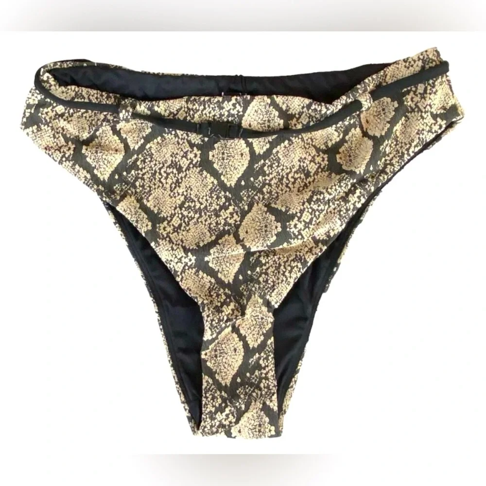 Andie Swim ‘Riviera High Waisted’ Belted Bikini Bottom | Black Snakeskin - NWT